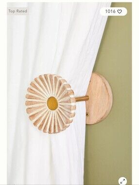 NWT Anthropologie Wood Curtain Tiebacks in Natural and Gold Set Of 2